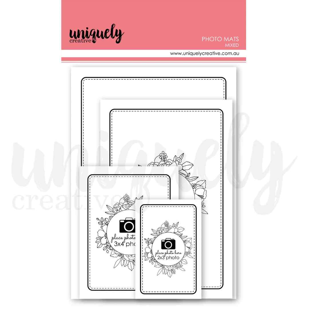 Uniquely Creative mixed-size white cardstock photo mats with printed borders and photo-placement guides