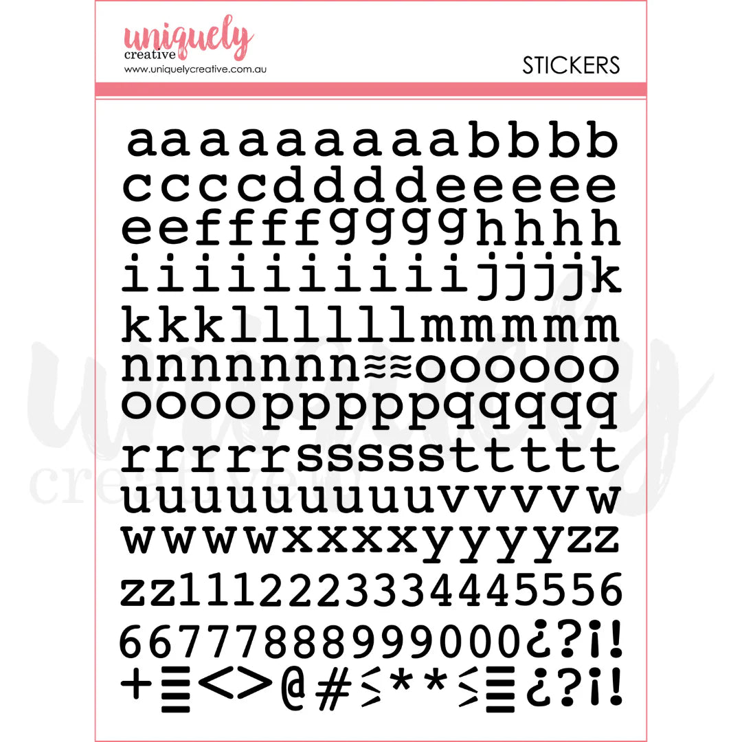 Uniquely Creative Puffy Lowercase Alpha Stickers Black — a–z letters, numbers and punctuation sticker sheet for scrapbooking and card making