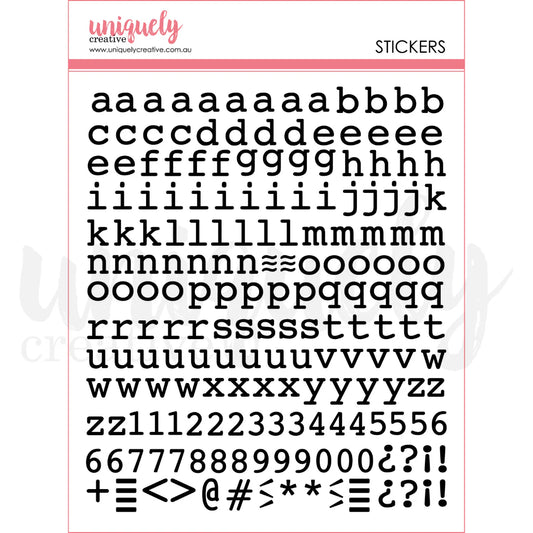 Uniquely Creative Puffy Lowercase Alpha Stickers Black — a–z letters, numbers and punctuation sticker sheet for scrapbooking and card making