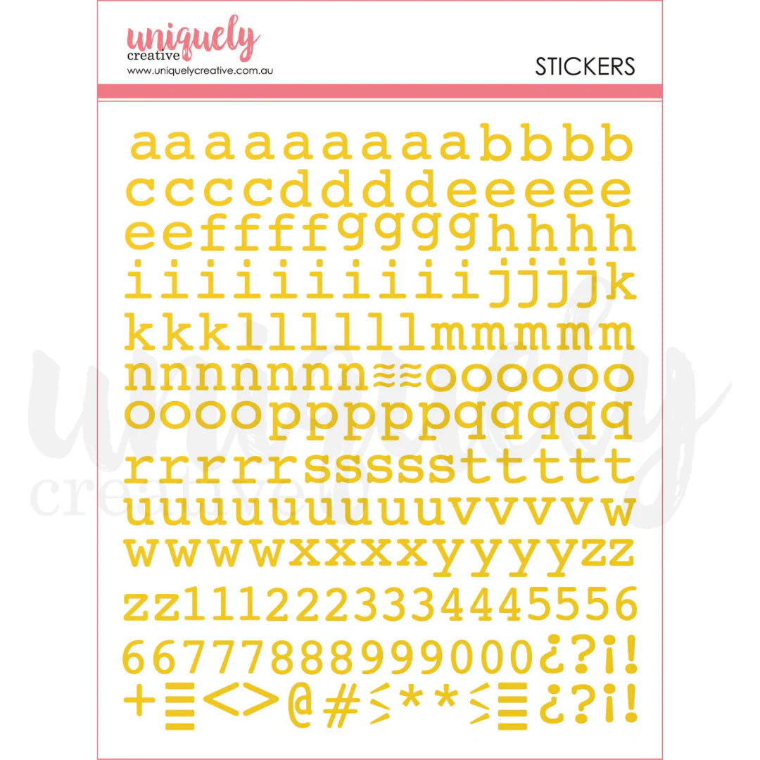 Uniquely Creative Puffy Lowercase Alpha Stickers Gold — a–z letters, numbers and punctuation sticker sheet for scrapbooking and card making
