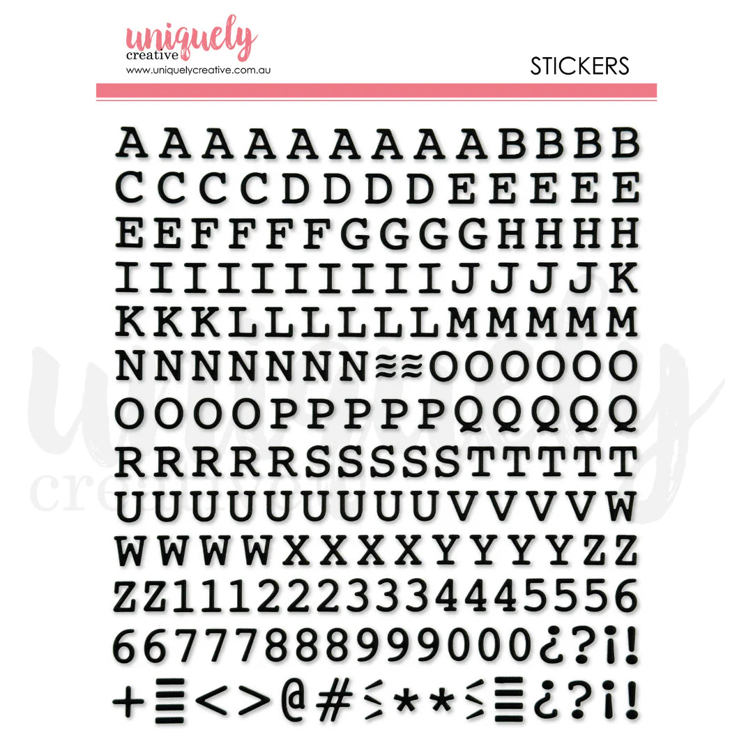 Uniquely Creative Puffy Uppercase Alpha Stickers Black — A–Z letters, numbers and punctuation sticker sheet for scrapbooking and card making