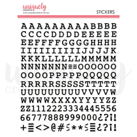 Uniquely Creative Puffy Uppercase Alpha Stickers Black — A–Z letters, numbers and punctuation sticker sheet for scrapbooking and card making