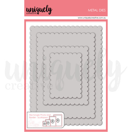 Uniquely Creative Rectangle Photo Mat Border Die Scalloped set showing four nested dies with decorative scalloped edges in graduated rectangle sizes for scrapbooking and card making 