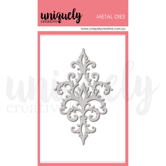 Uniquely Creative Romantic Damask Die showing ornate damask motif with intricate scrollwork and decorative flourishes