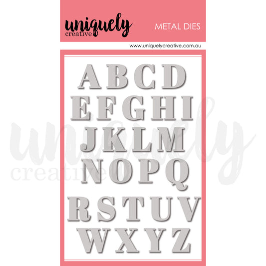 Serif Uppercase Alpha Die Set with 26 metal letter dies A to Z by Uniquely Creative