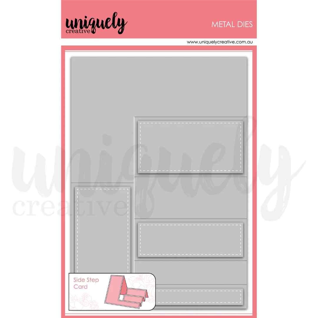 Uniquely Creative Side Stepper Card Die set with a card-base die and rectangular layering dies