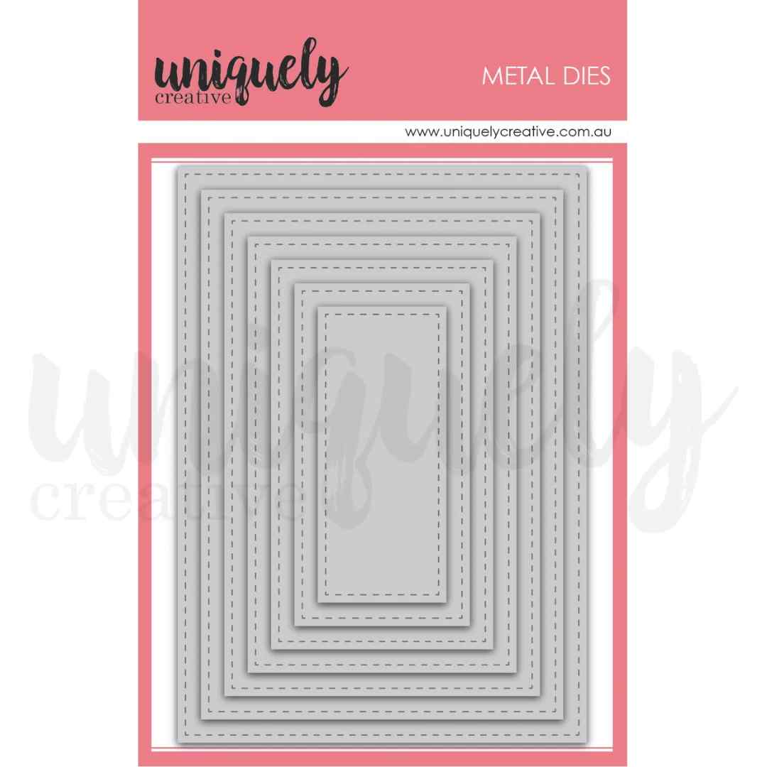 Uniquely Creative Stitched Nesting Rectangle metal dies showing seven straight-edge stitched frames