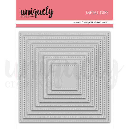 Uniquely Creative Stitched Nesting Square metal dies showing nine straight-edge stitched frames