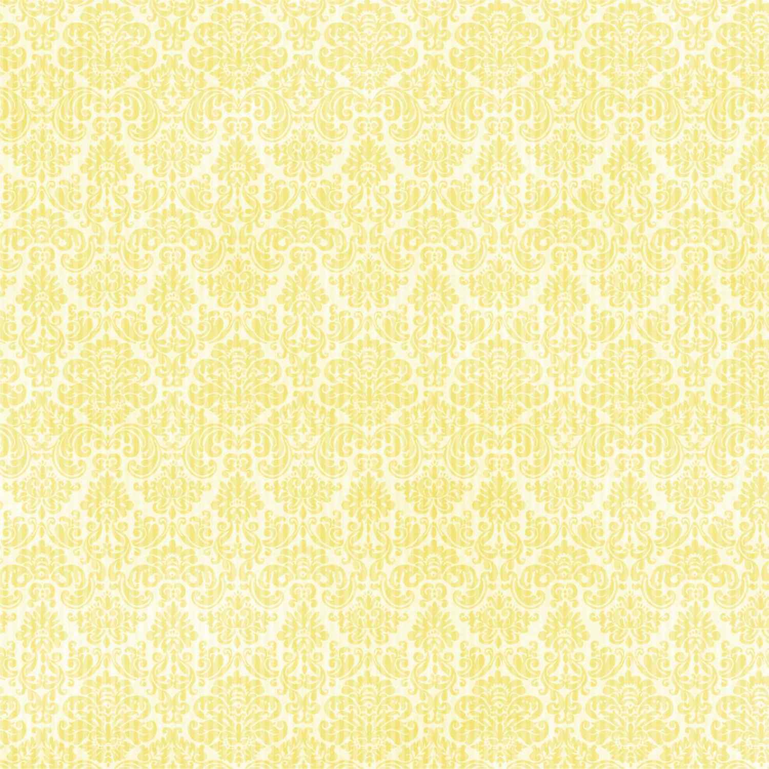 Uniquely Creative Sweet As Honey Picked Flowers 12x12 paper reverse side, soft lemon yellow all-over tonal damask pattern on cream background