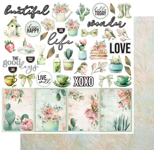 Uniquely Creative Tea and Tranquility Afternoon Breeze paper showing front collage design and embossed floral reverse