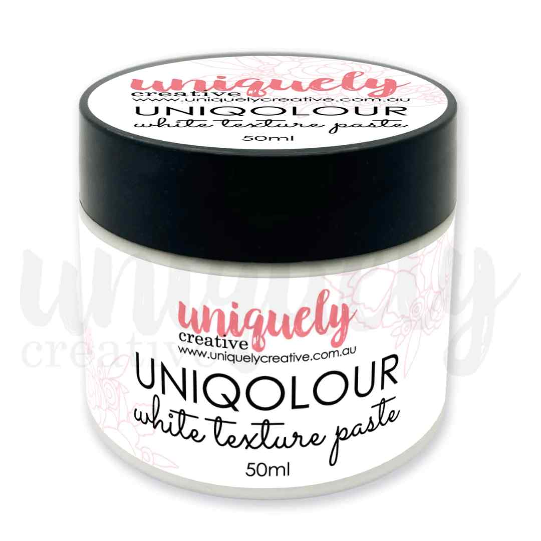 Uniquely Creative UNIQOLOUR White Texture Paste in a 50ml jar with a black lid