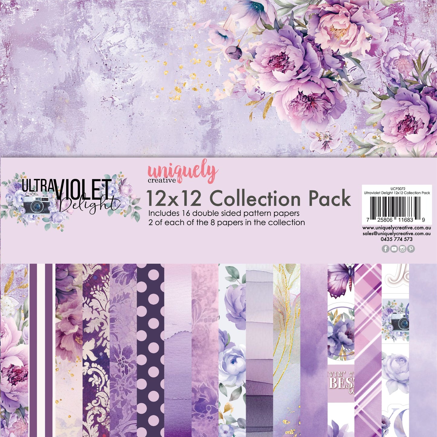 Uniquely Creative Ultraviolet Delight 12x12 Collection Pack featuring 16 double-sided purple scrapbook papers