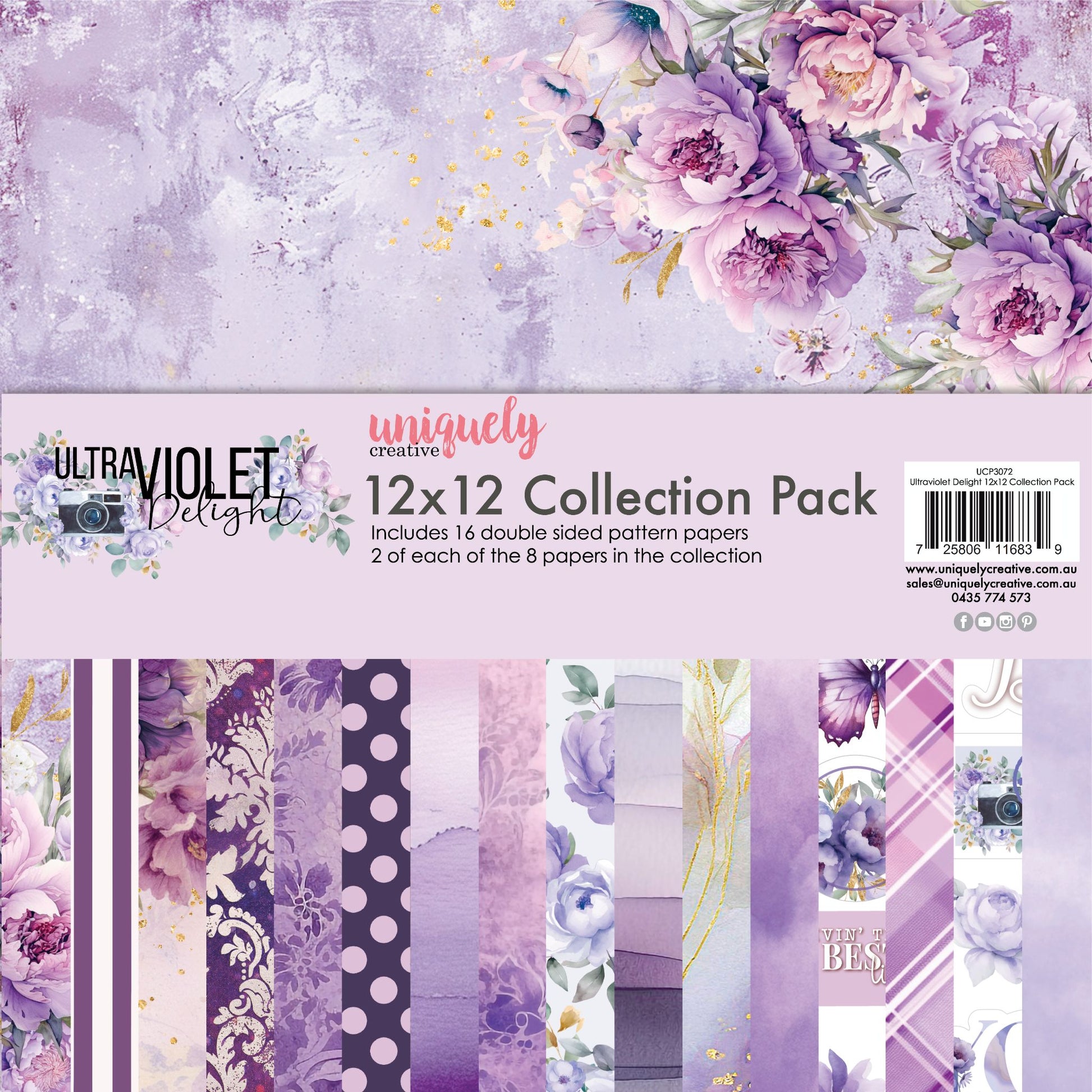 Uniquely Creative Ultraviolet Delight 12x12 Collection Pack featuring 16 double-sided purple scrapbook papers