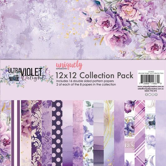 Uniquely Creative Ultraviolet Delight 12x12 Collection Pack featuring 16 double-sided purple scrapbook papers