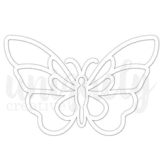 Uniquely Creative Ultraviolet Delight Butterfly Overlay showing intricate white die-cut butterfly design with layered wing details