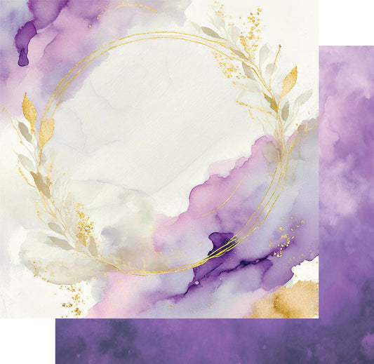 Uniquely Creative Ultraviolet Delight Gold and Amethyst 12x12 paper featuring purple watercolour with gold accents