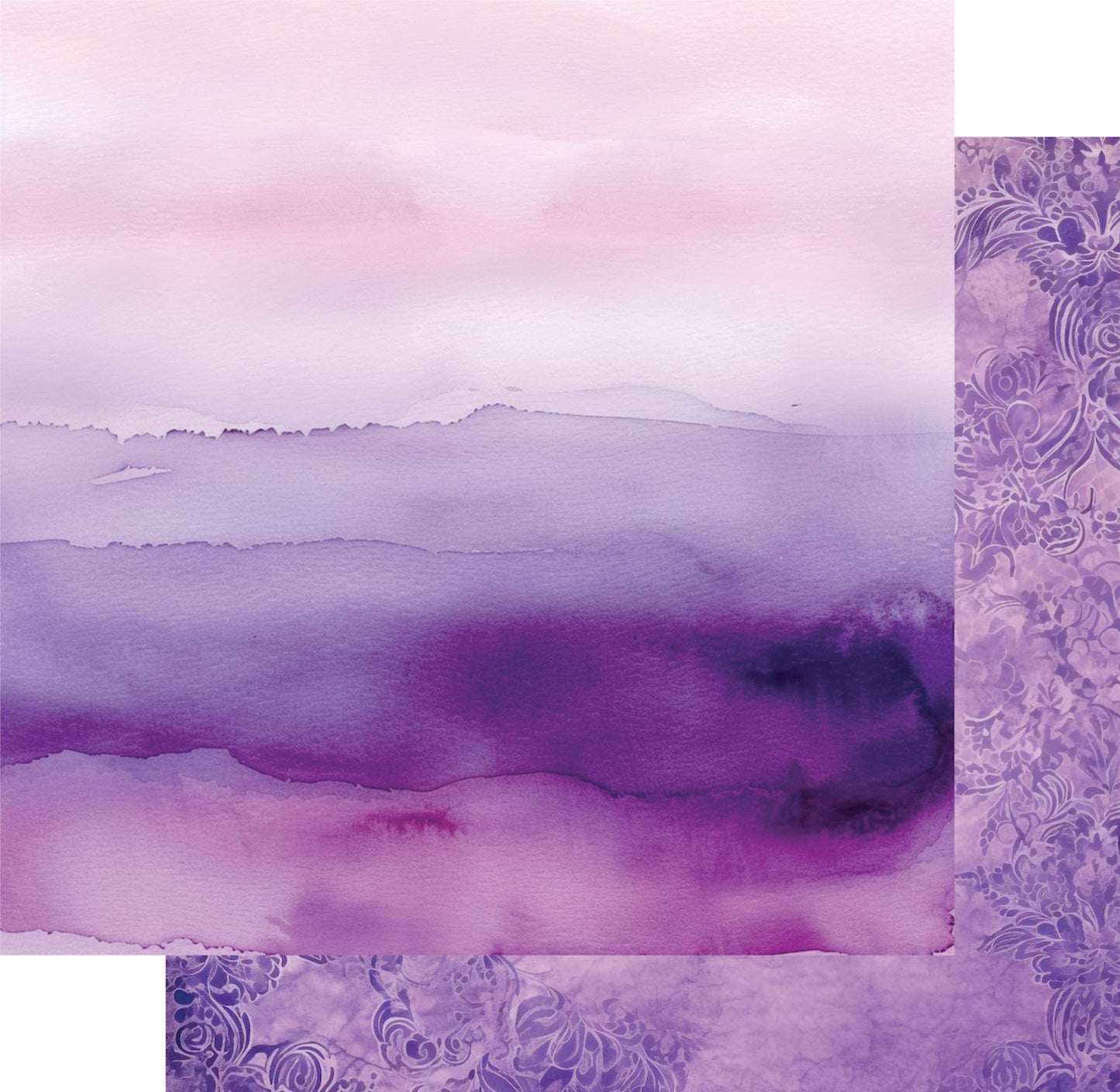 Uniquely Creative Ultraviolet Delight Layers of Lilac 12x12 paper featuring purple watercolour gradient with ornate floral border corner
