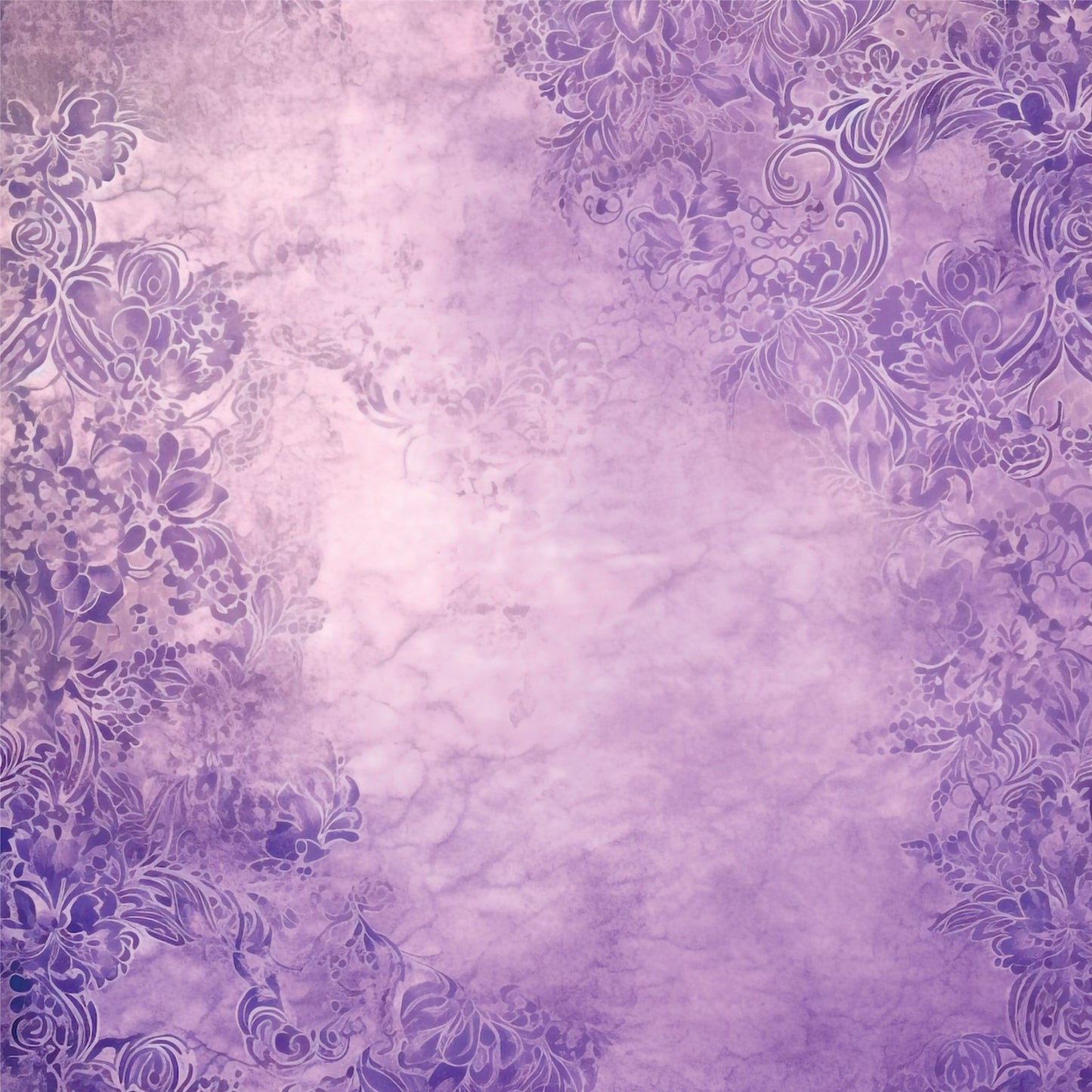 Reverse side of Uniquely Creative Ultraviolet Delight Layers of Lilac paper showing purple ornamental flourishes framing watercolour centre
