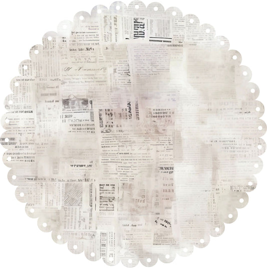 Uniquely Creative Ultraviolet Delight Newsprint Scalloped Decorative Base Layer showing vintage newsprint text pattern with decorative scalloped edges on neutral background