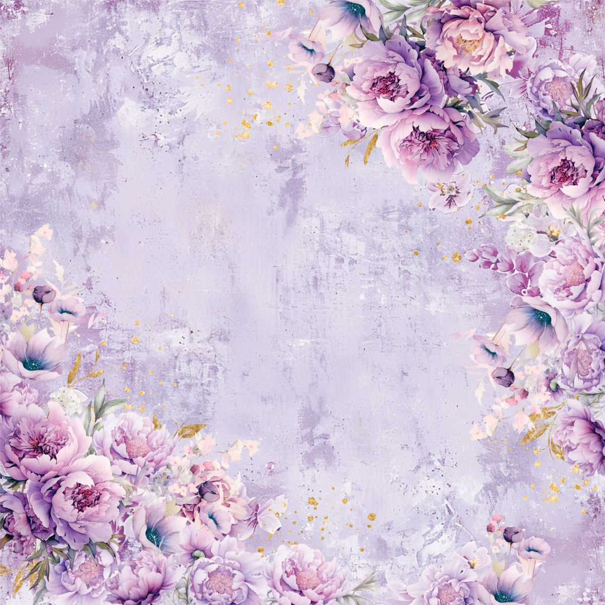 Front of Uniquely Creative Ultraviolet Delight Pretty Purples 12x12 scrapbook paper with purple watercolour floral border
