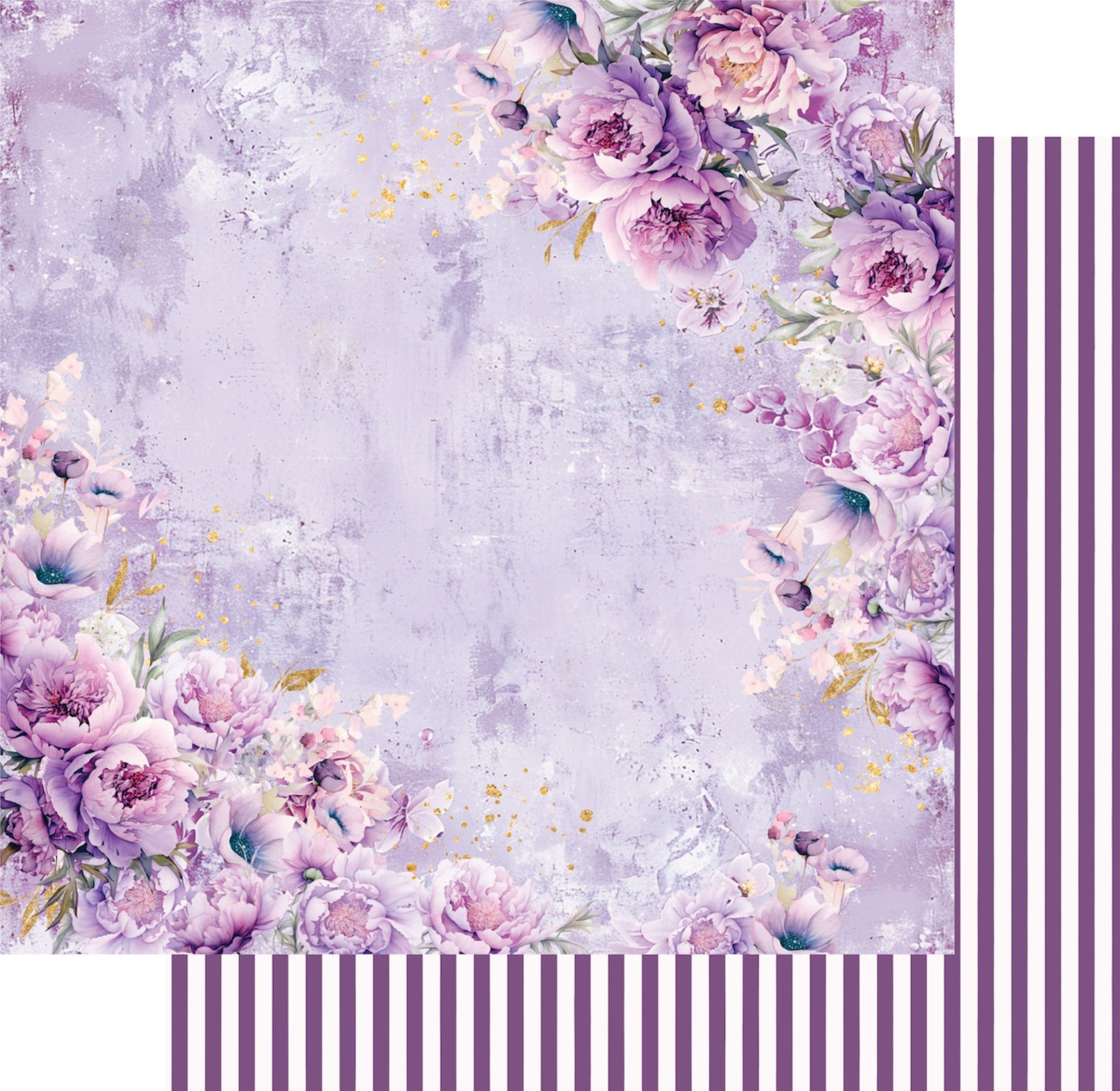 Uniquely Creative Ultraviolet Delight Pretty Purples 12x12 paper featuring purple watercolour florals with striped reverse