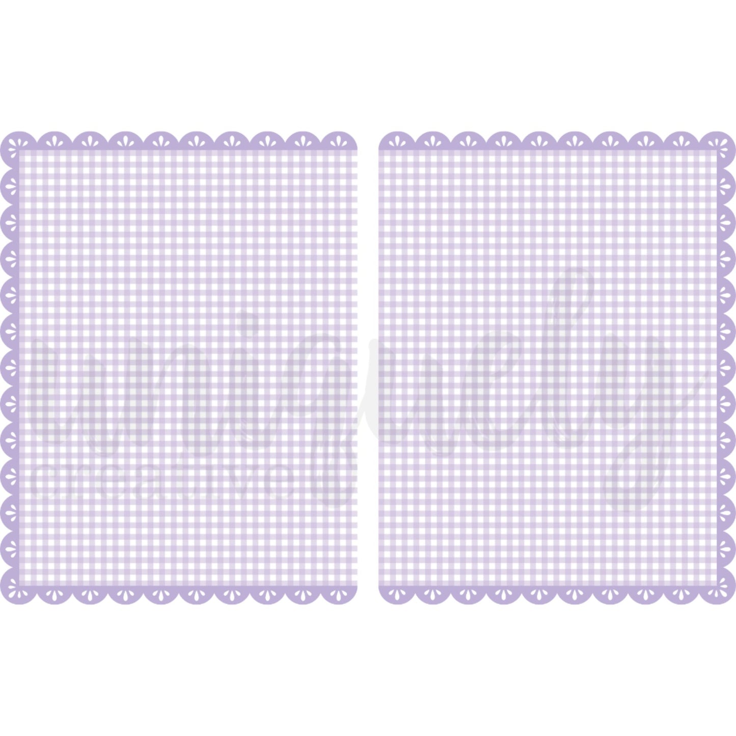 Uniquely Creative Ultraviolet Delight Purple Gingham Double Decorative Base Layer showing two pieces with purple and white gingham check pattern and decorative scalloped edges