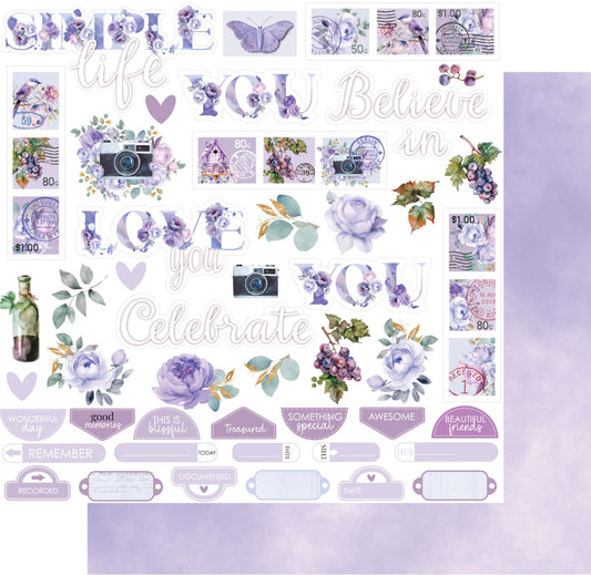Uniquely Creative Ultraviolet Delight Simple Life 12x12 paper featuring purple cut-apart elements with watercolour reverse