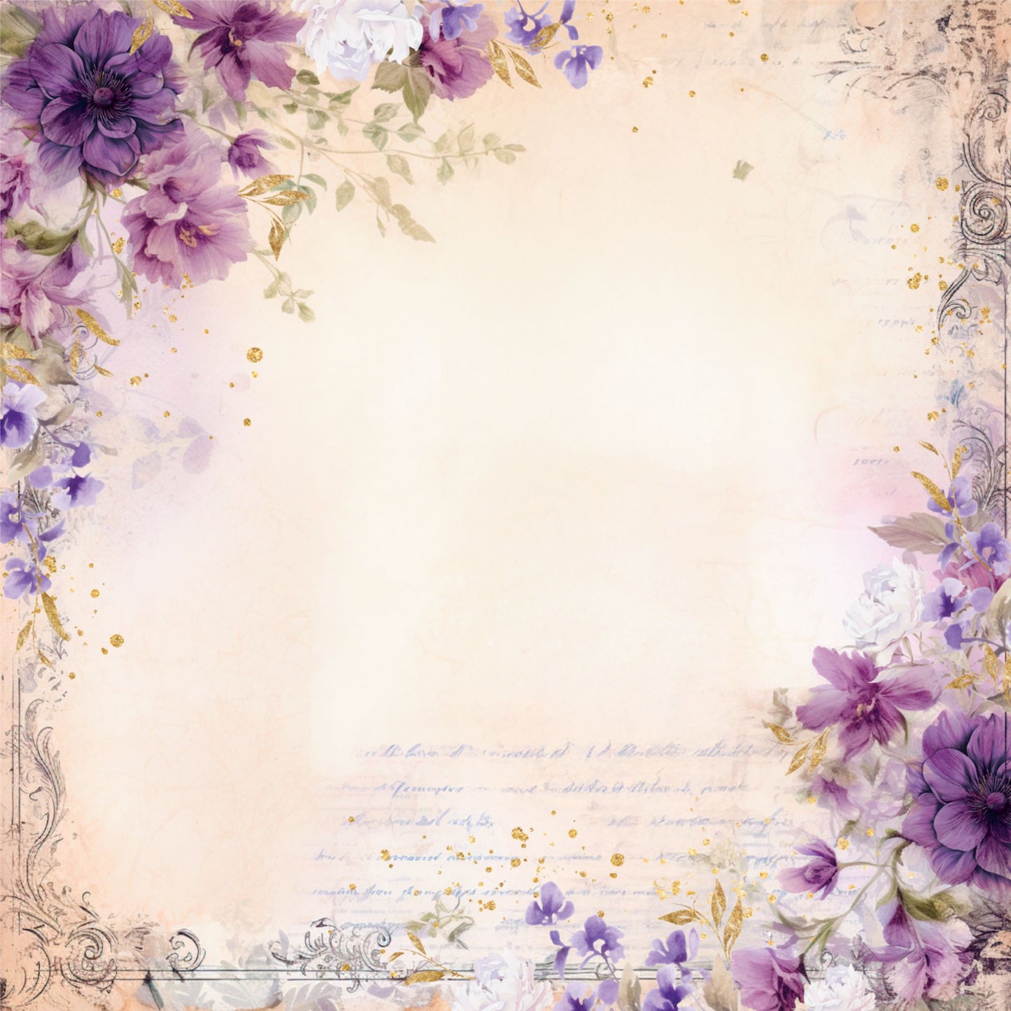 Front of Uniquely Creative Ultraviolet Delight Very Violet 12x12 scrapbook paper with purple watercolour floral border