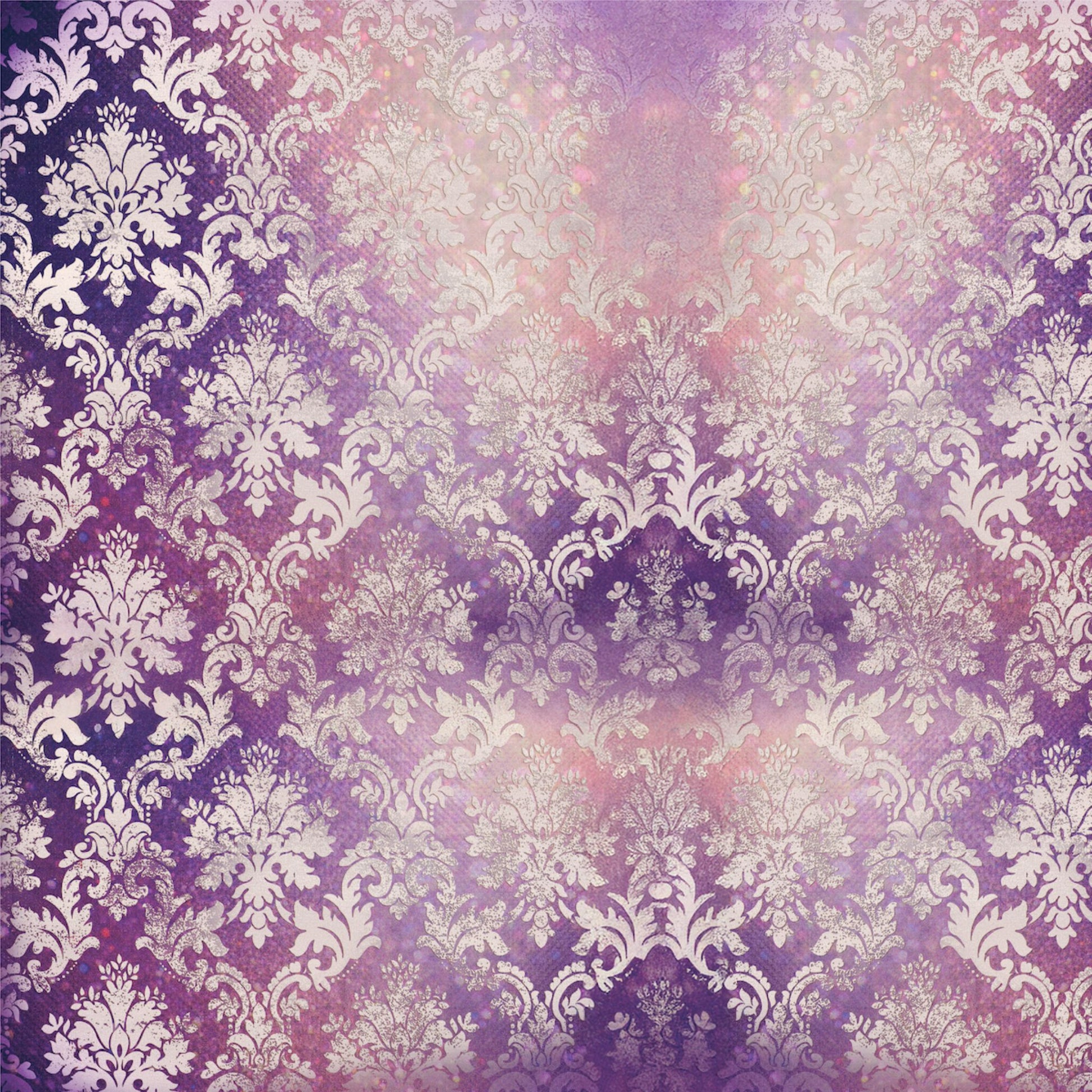 Reverse side of Uniquely Creative Ultraviolet Delight Very Violet paper showing purple damask pattern with watercolour overlay