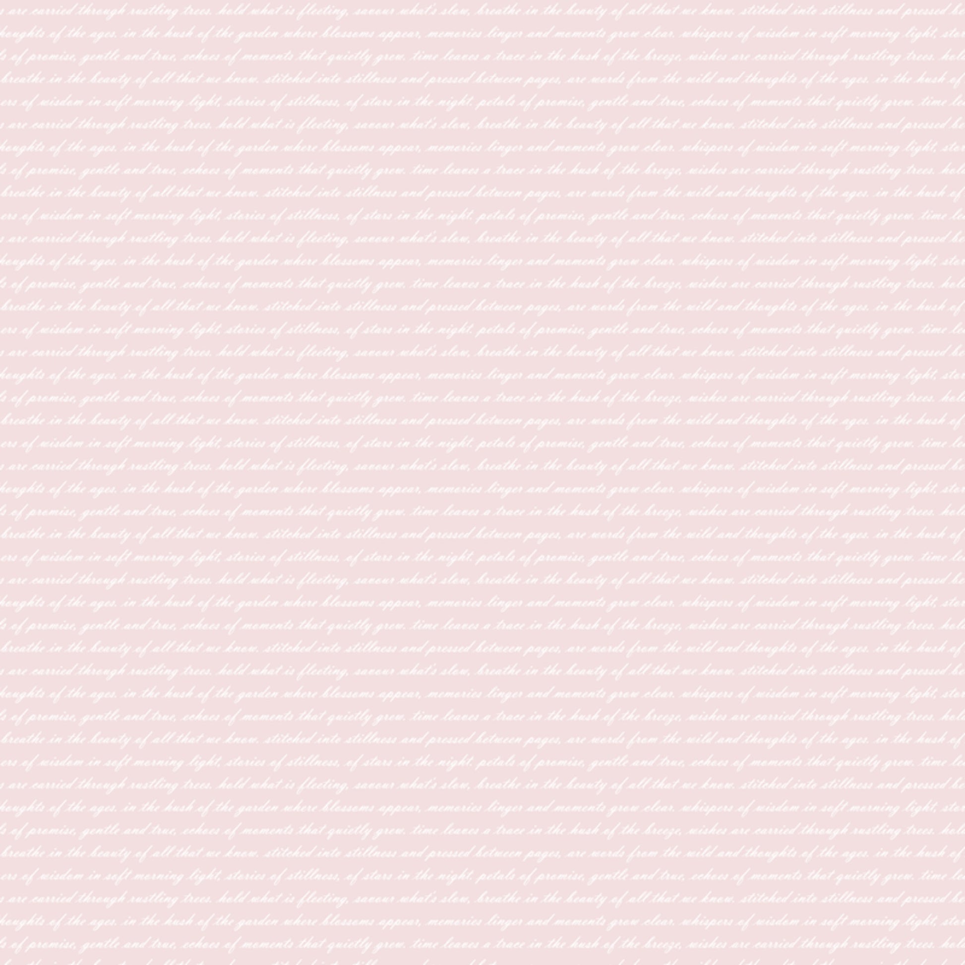 Uniquely Creative Whispers of Wisdom Gently Now paper reverse showing soft pink background with white script text overlay 