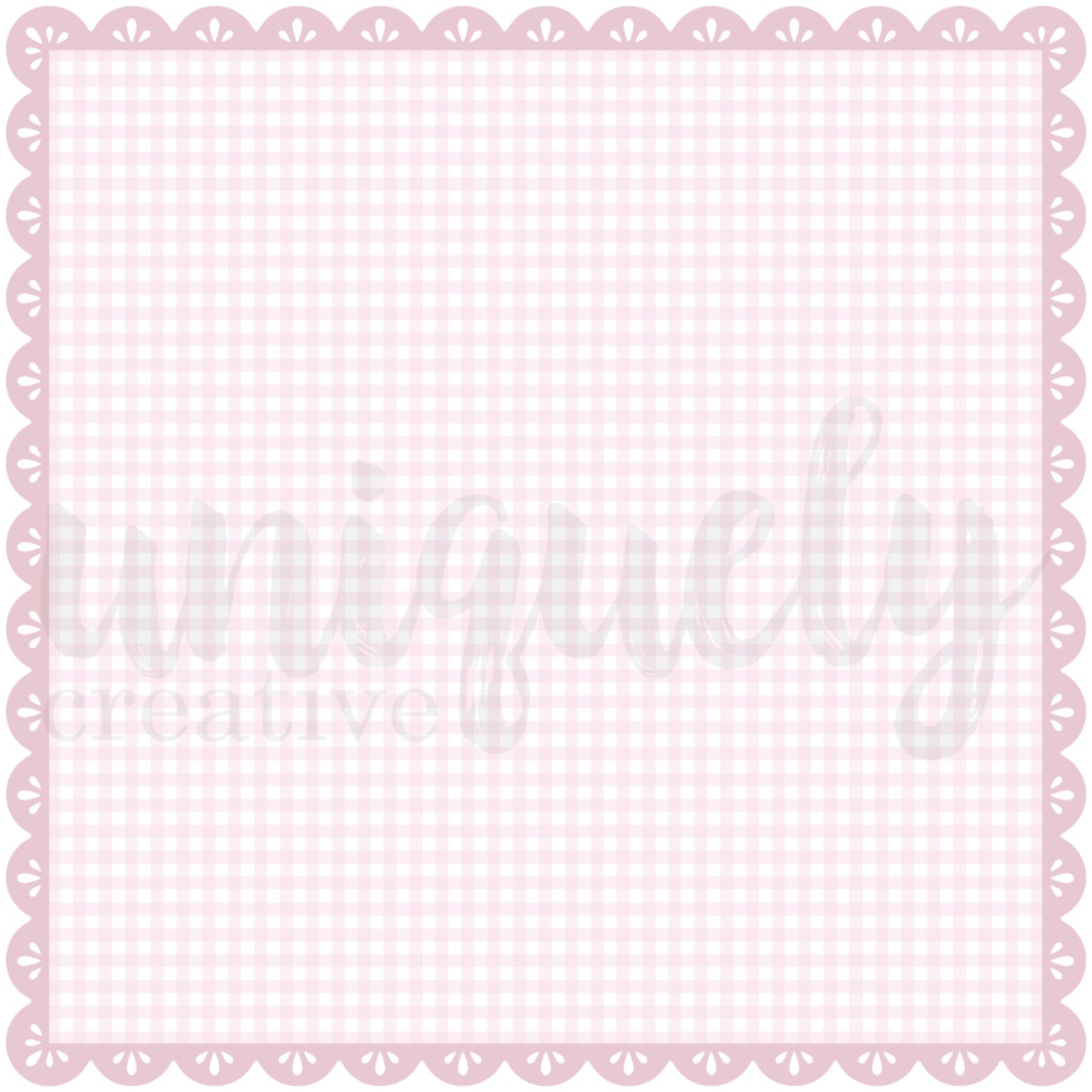 Pink and white gingham square decorative base layer with delicate scalloped eyelet border, part of Uniquely Creative's Whispers of Wisdom collection for paper crafts