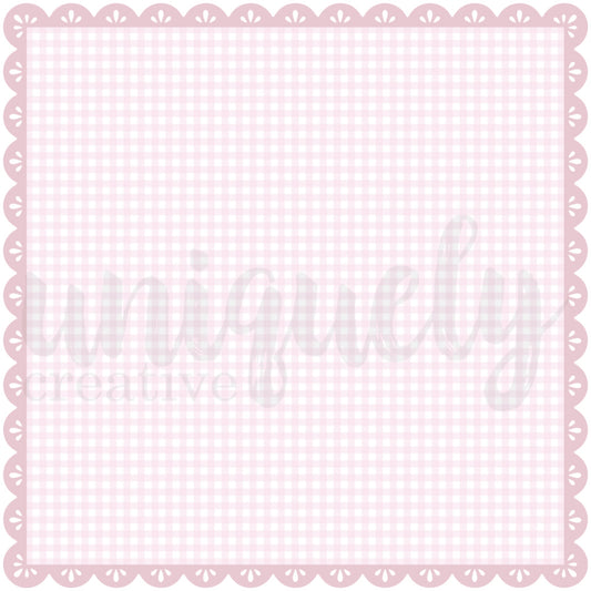Pink and white gingham square decorative base layer with delicate scalloped eyelet border, part of Uniquely Creative's Whispers of Wisdom collection for paper crafts