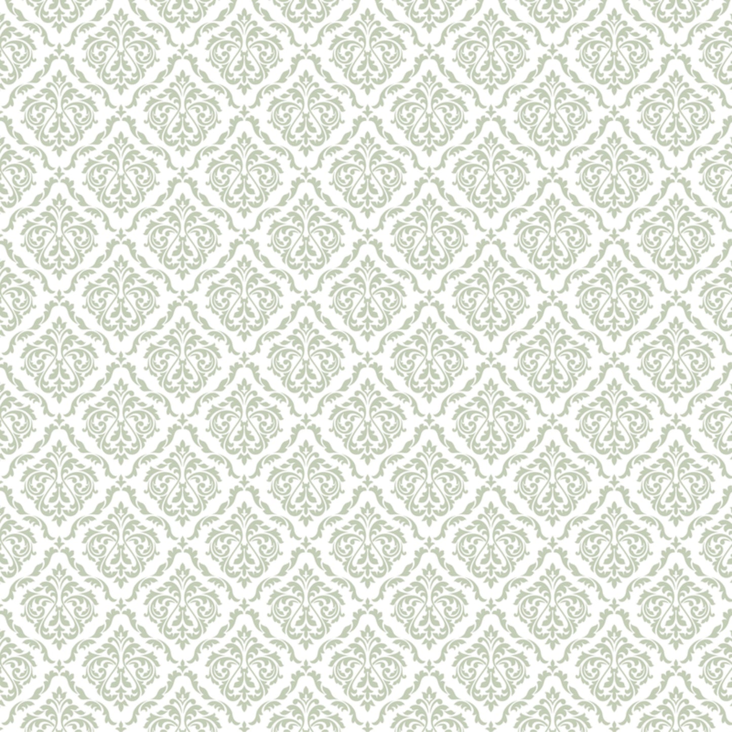 Uniquely Creative Whispers of Wisdom Wild Sage paper front showing classic damask pattern with ornate floral medallions and scrollwork in sage green and white