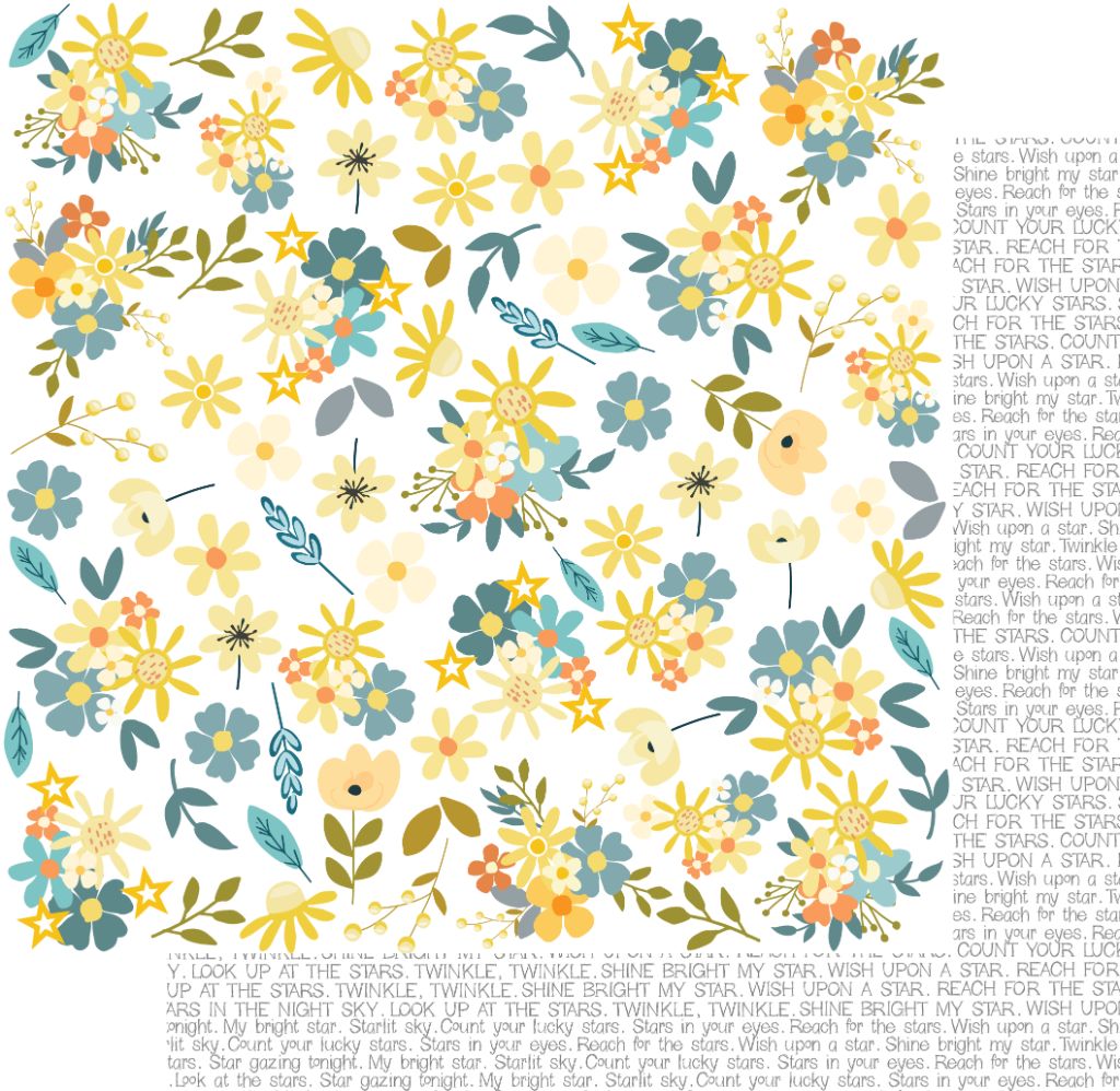 Uniquely Creative Star Shine scrapbook paper showing scattered floral pattern with inspirational sentiment text reverse on 12x12 double-sided cardstock