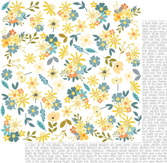 Uniquely Creative Star Shine scrapbook paper showing scattered floral pattern with inspirational sentiment text reverse on 12x12 double-sided cardstock