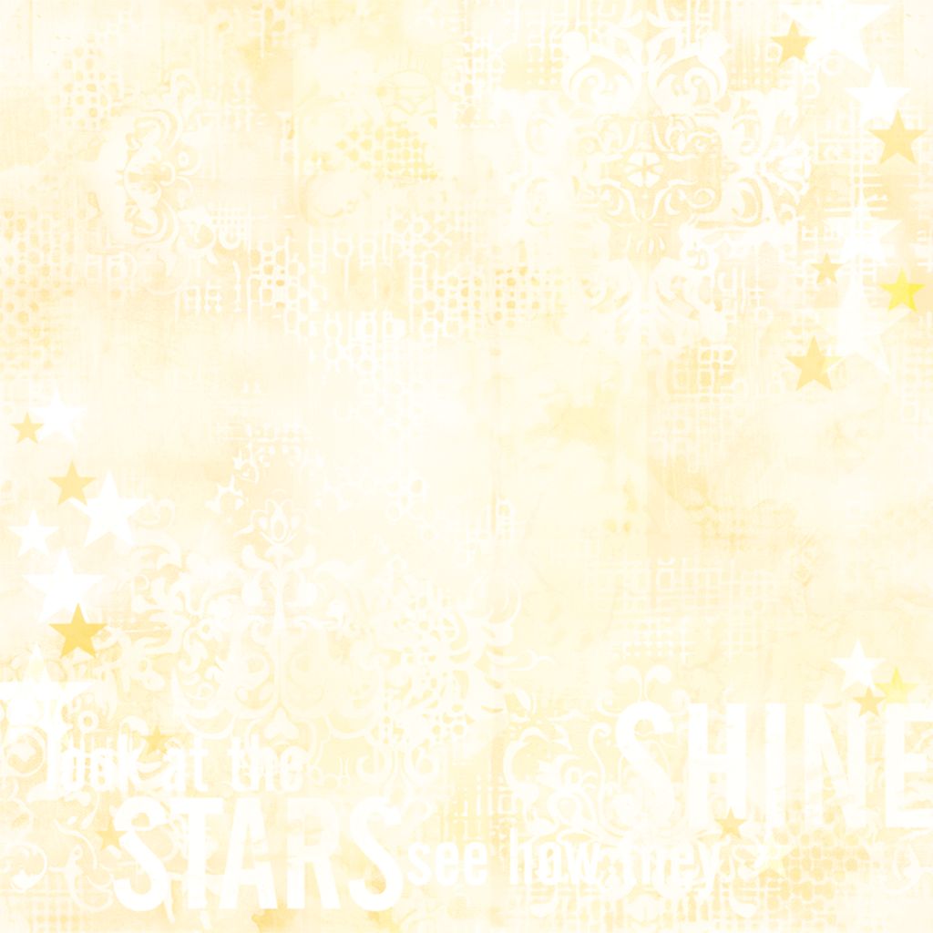 Soft yellow watercolour textured background with scattered fading stars on reverse of Uniquely Creative Starlit Garden 12x12 scrapbook paper