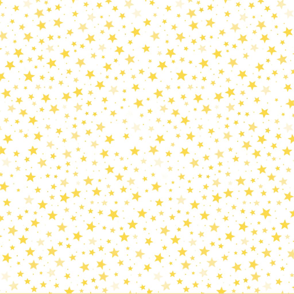Scattered yellow stars on white background reverse side of Uniquely Creative Starry Eyed 12x12 scrapbook paper