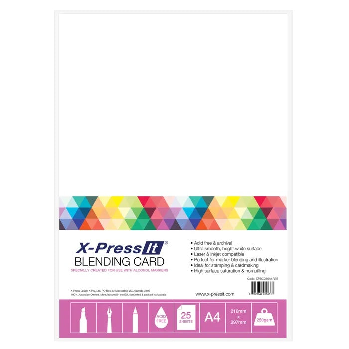 X-Press It A5 White Blending Card packaging with colourful design.