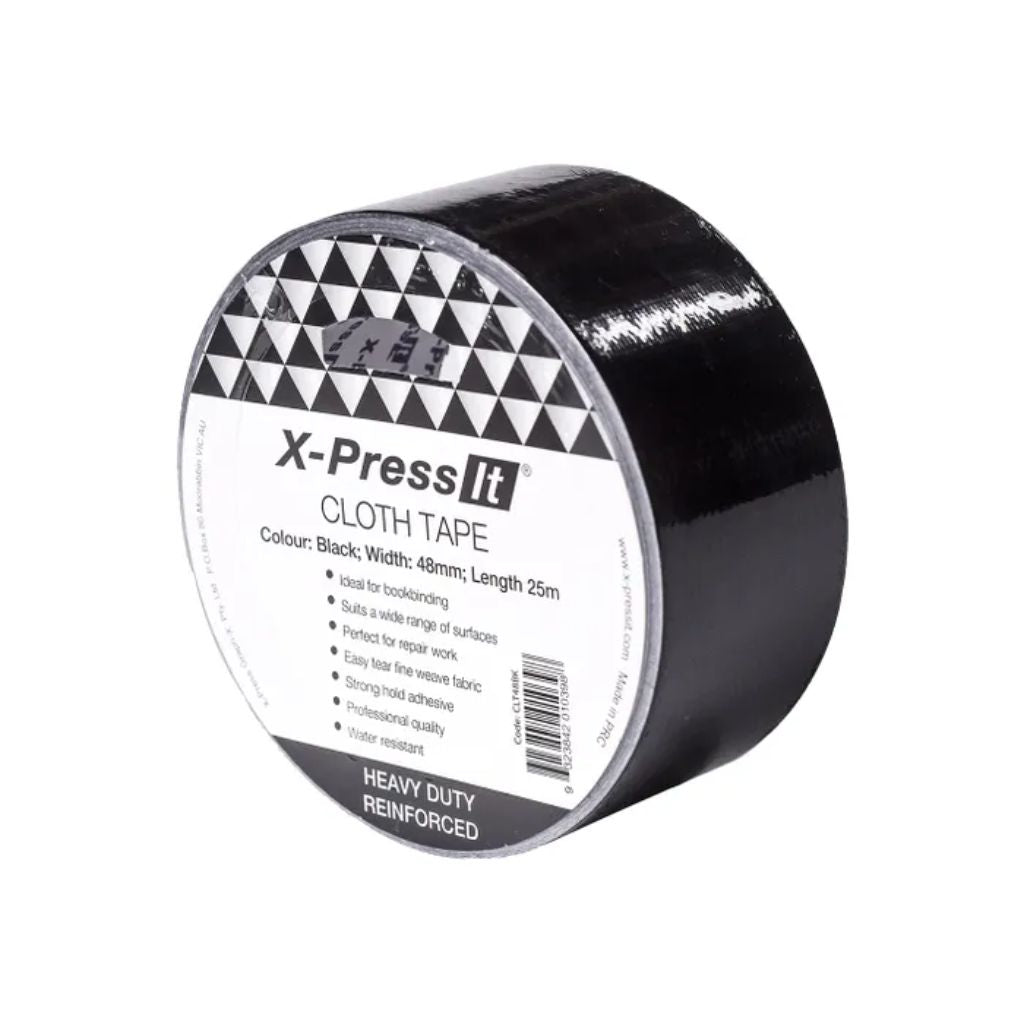 48mm wide Black cloth tape with X-Press It branding on a white background