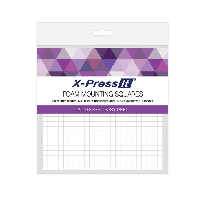 Packaging of X-Press It 6mm foam mounting squares for card making and scrapbooking. 
