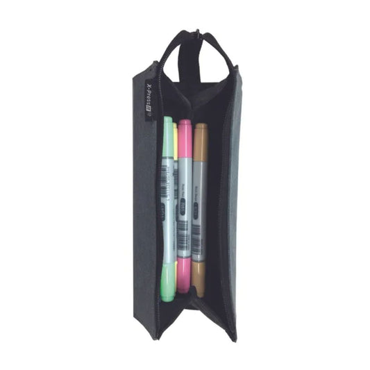 X-Press It Zipper Tray Pencil Case in black with markers inside